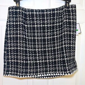 Laundry Shelli Segal Black White Plaid Knit Mini Skirt Large NWT Lined Classic